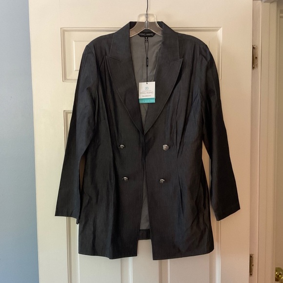 Ming Wang Tailored Fit Blazer Jacket Gray Single Hook And Eye Close Size M NWT - Picture 1 of 10